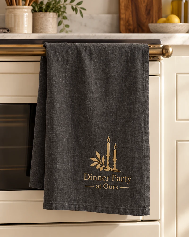 The Tea Towel in charcoal and gold: design preview